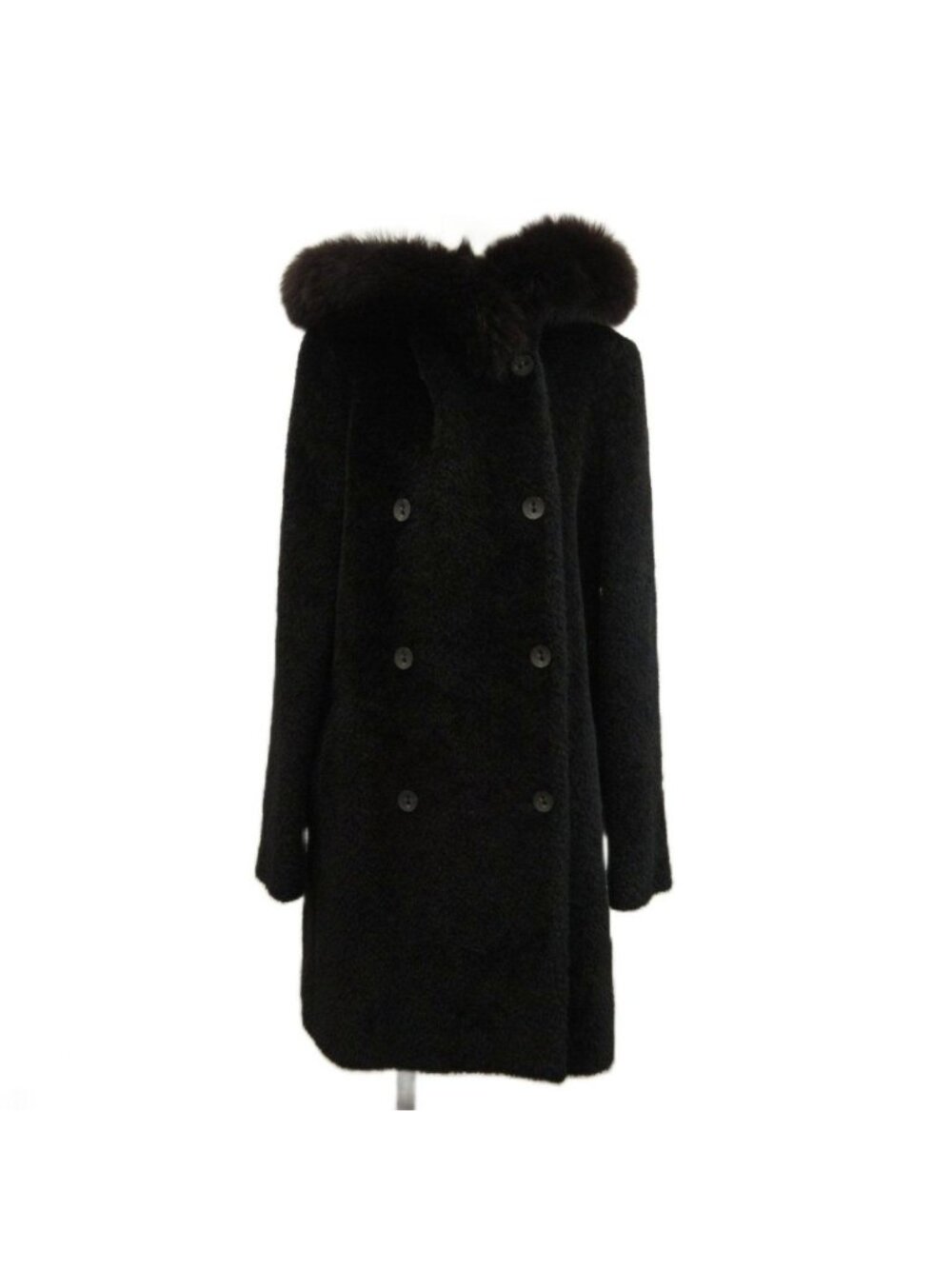 Max Mara Studio Hooded Coat Alpaca Wool Blend Real Fur Middle Length Fully Lined